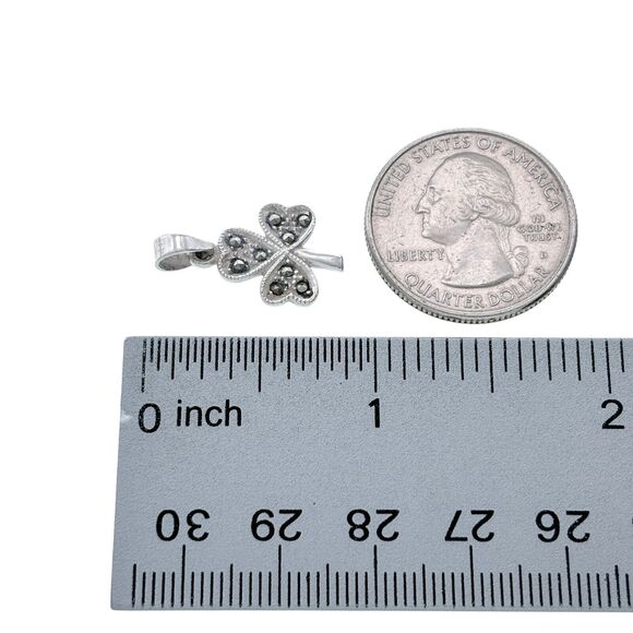 Vintage Sterling Silver 925 Marcasite Accent Shamrock Clover Pendant - Picture 4 of 5